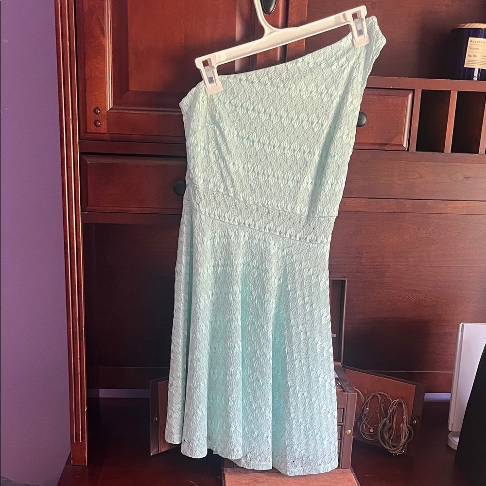 Elegant Material Girl Mint Green One-Shoulder Lace Dress. Size S.